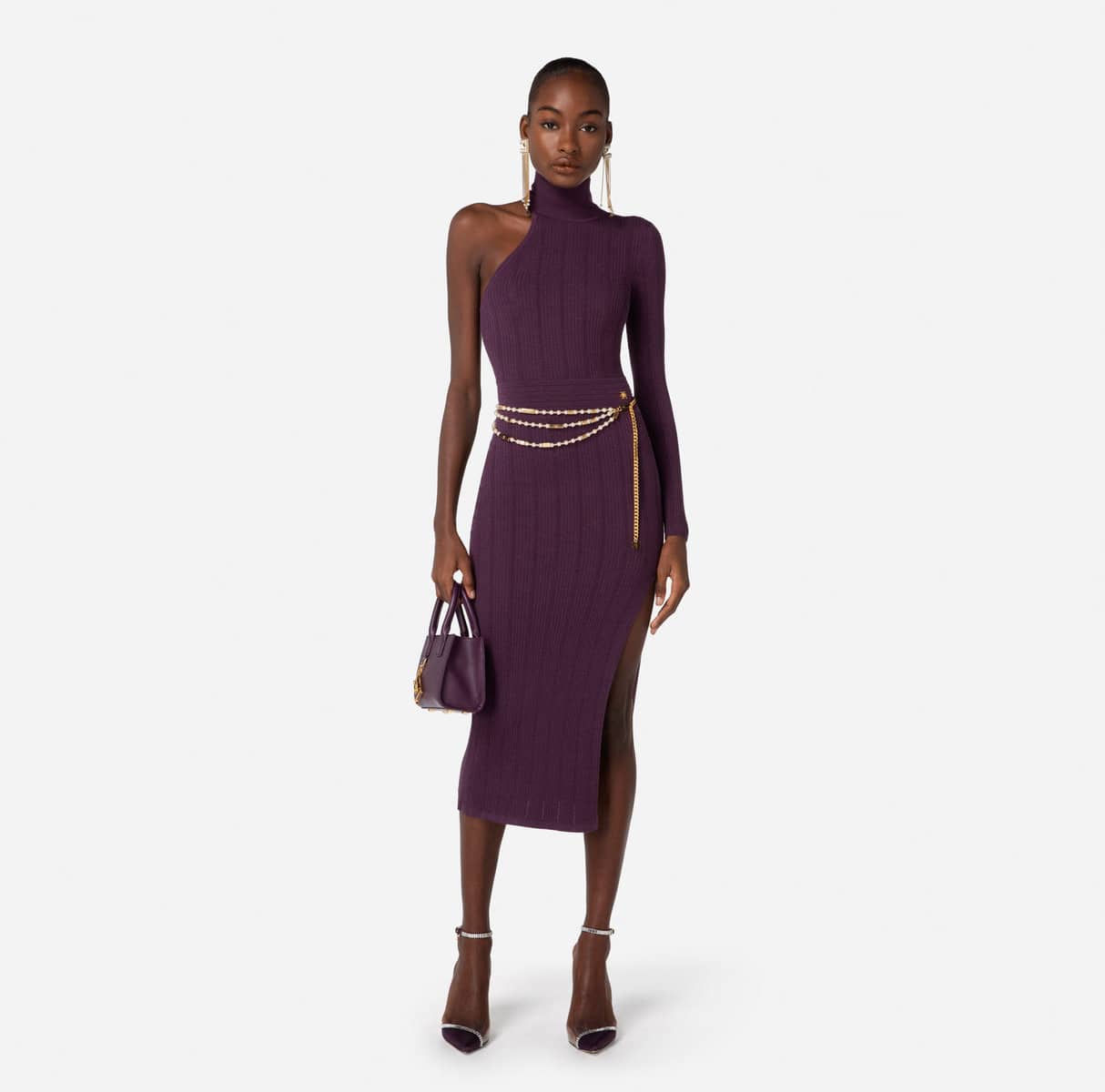 One-shoulder calf-length knit dress - Image 2